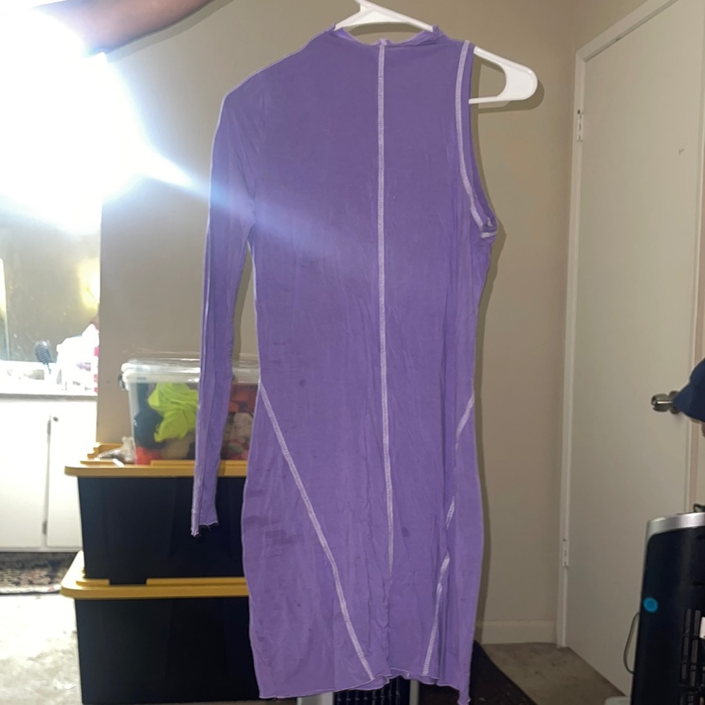 Purple dress, one sleeve mini dress